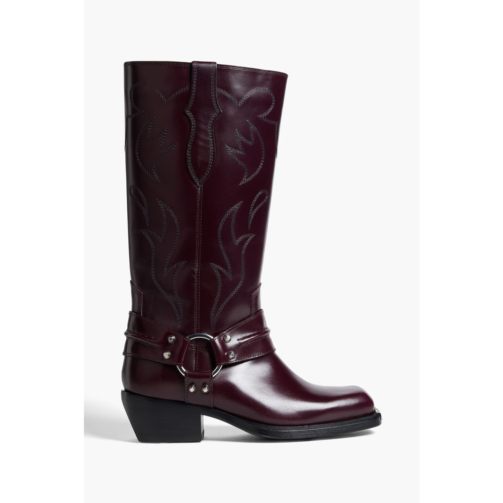 Sandro Sz 7 Burgundy Embroidered Leather Cowboy Boots NWB - Picture 2 of 15